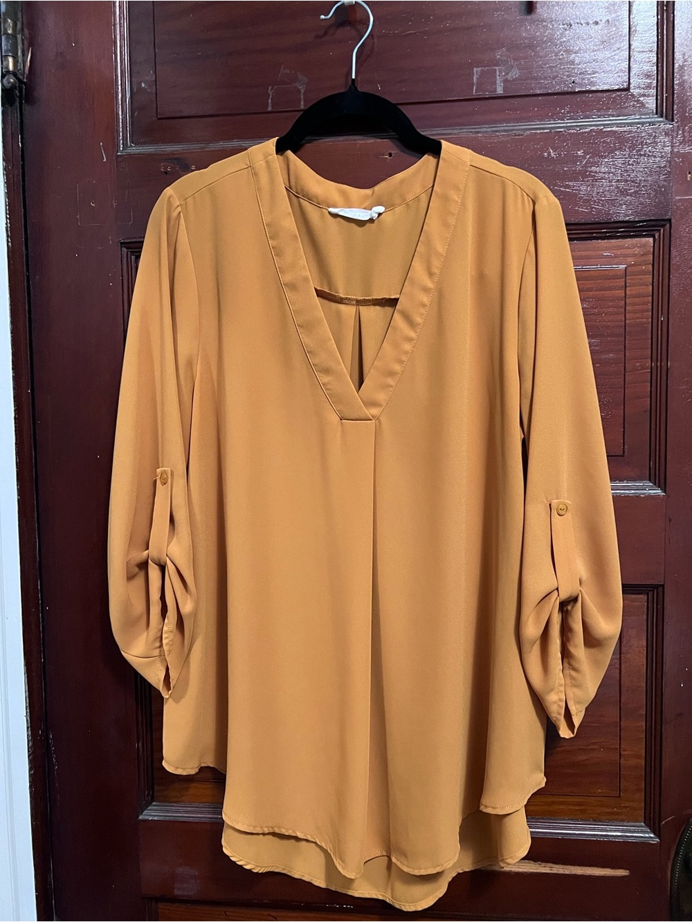 Lush Mustard V-Neck Roll-Tab Tunic
